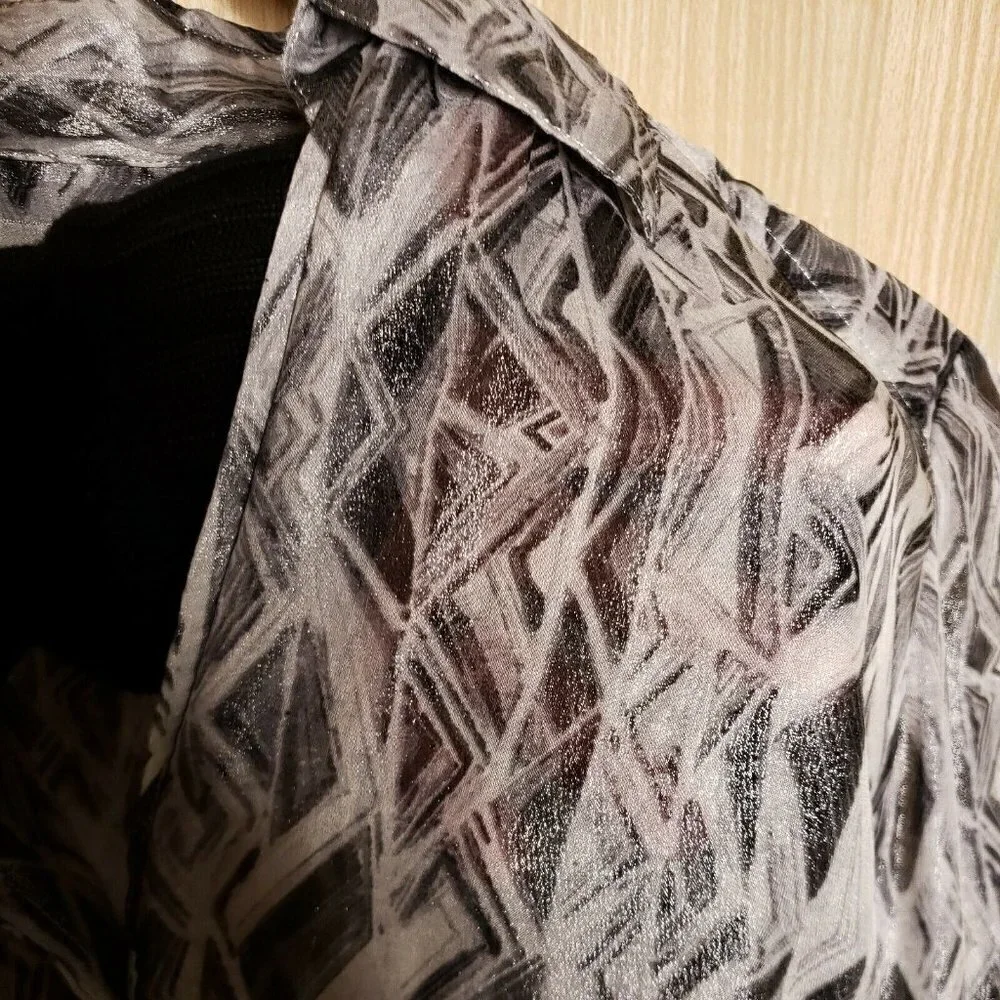 Chico's Womens Silver Shimmer Silk Semi Sheer Blouse Small - Picture 5 of 7